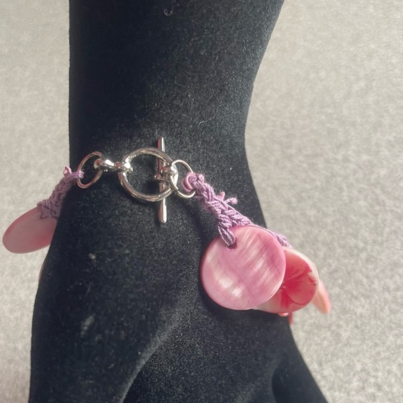 Purple & Pink Shell Crochet Bracelet - Picture 3 of 6
